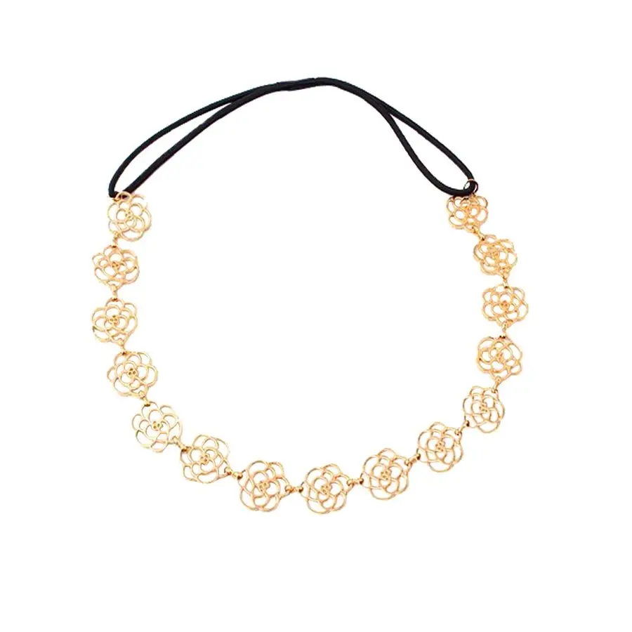 

1PC Fashion New Hollow Rose Shape Flower Headbands Metal Flower Gold Color Hair Head Band Fit Elegant Women Hair Jewelry