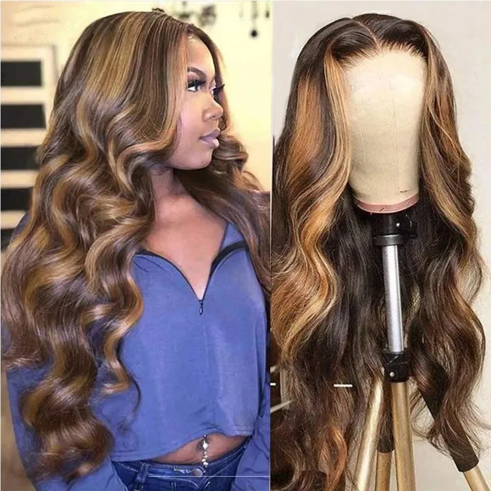 

Highlight Wigs Colored Human Hair Frontal Wigs Body Wave 13x4 HD Transparent Lace Front Human Hair Wigs 5x5 Lace Closure Wigs
