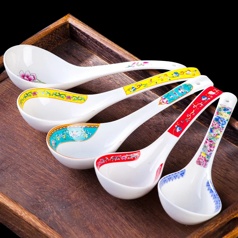 

Jingdezhen Big Serving Spoon Ceramic Porcelain Soup Spoon Chinese Tableware Accessories Long Scoop Decoration Crafts Dinnerware