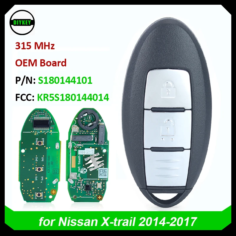 

DIYKEY Keyless-Go Smart Remote Car Key Fob for Nissan X-trail 2014- 2017 -315MHz 4A Chip S180144101 -KR5S180144014 OEM Board