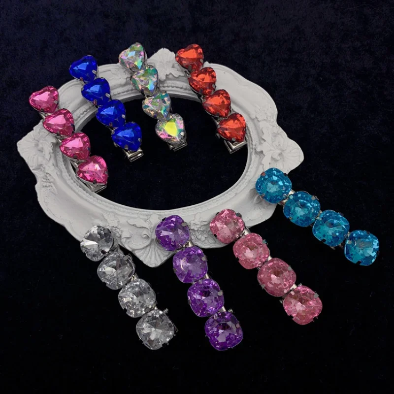 Милые блестящие заколки для волос с квадратным Цирконом в форме сердца Y2k модные