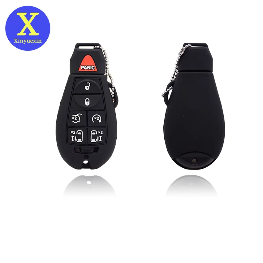 

Xinyuexin Silicone Car Key Case Cover for Chrysler Town Country for Jeep Commander Dodge Grand Caravan 7 Buttons Key Bag Hoder