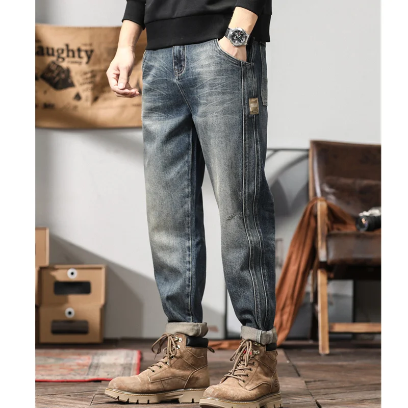 Men Clothing 2022 Autumn and Winter Straight Loose Cylinder Jeans Vintage Chaopai Large Comfortable Blue Harun Trousers Female