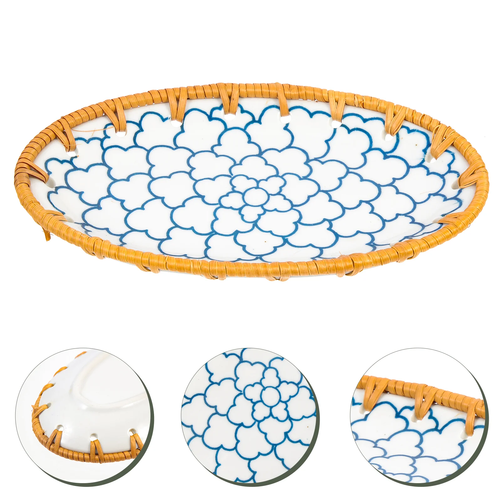 

Basket Woven Tray Serving Ceramic Rattan Fruit Plates Plate Snack Bread Storage Dishes Dish Oval Baskets Decorative Vegetable