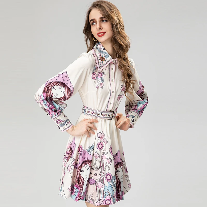

Janeyiren2023 fashion runway dress summer women lapel single breathe floral print skirt
