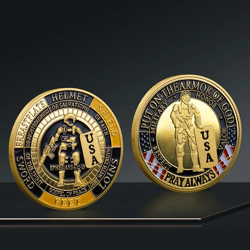 США Положите доспехи Бога Коллекционные монеты Креативные подарки Молитесь