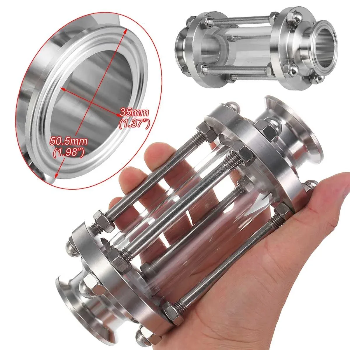 

1,5 "Tri Clamp Clover Sanitay Flow Sight Стекло Диоптрий Подходит для трубы 38 мм OD SUS 304 Фитинг из нержавеющей стали Хозяйственный дневник Продукт