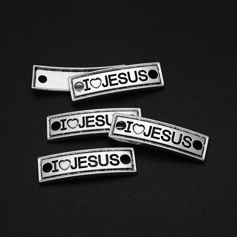 20pcs/Lots 10x35mm Antique Silver Plated I Love Jesus Connectors Charms Rectangular Pendants For Diy Jewelry Making Bracelet - купить по