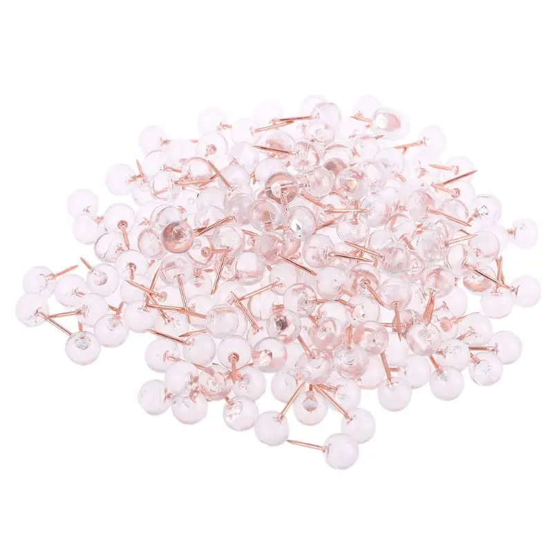 

200 Pack Push Pins Rose Gold Map Tacks Large Size Pins Rose Gold Steel Point and Transparent Plastic Round Head