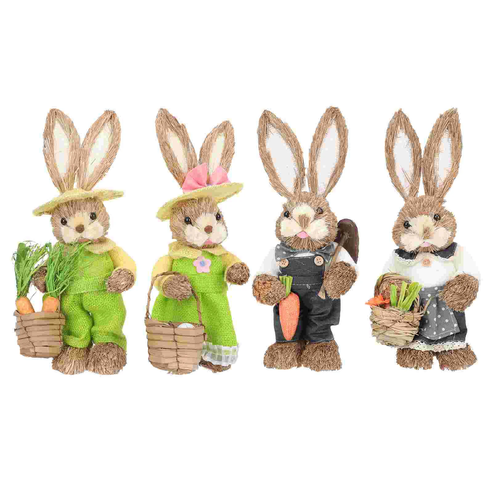 

Bunny Easter Rabbit Figurine Decor Straw Woven Statue Figurines Decorations Statues Ornament Garden Standing Decoration Spring