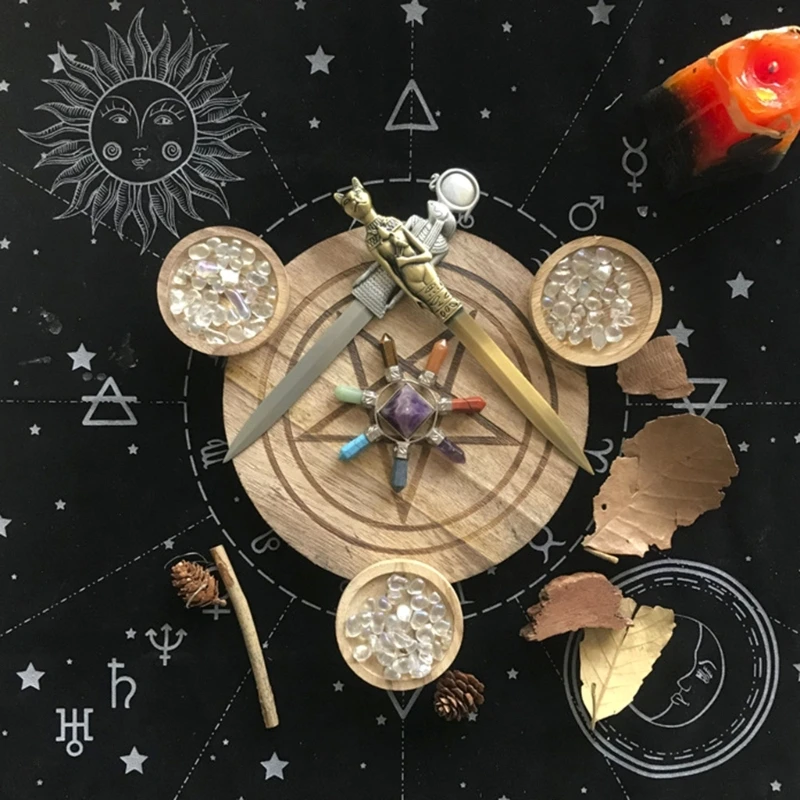 

Astrology Pentagram Candlestick Table Pentacle Altar Plate Candle Holder Wood Divination Ceremony Candlestick Holders