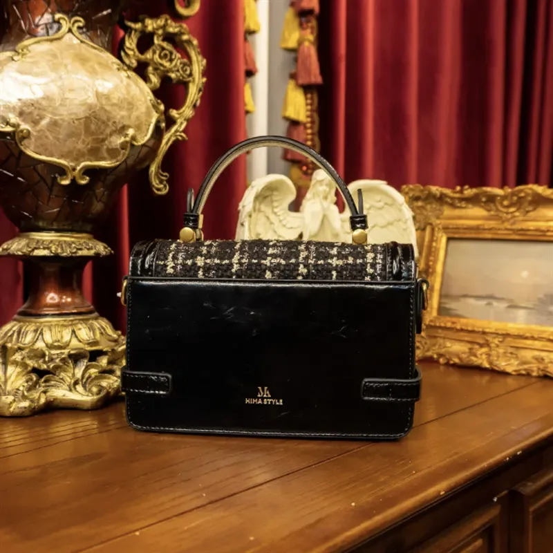 Woolen Plaid Lock Button Small Square Handbag  Women's Bag 2023 New  High Sense Versatile Fashion One Shoulder Satchels