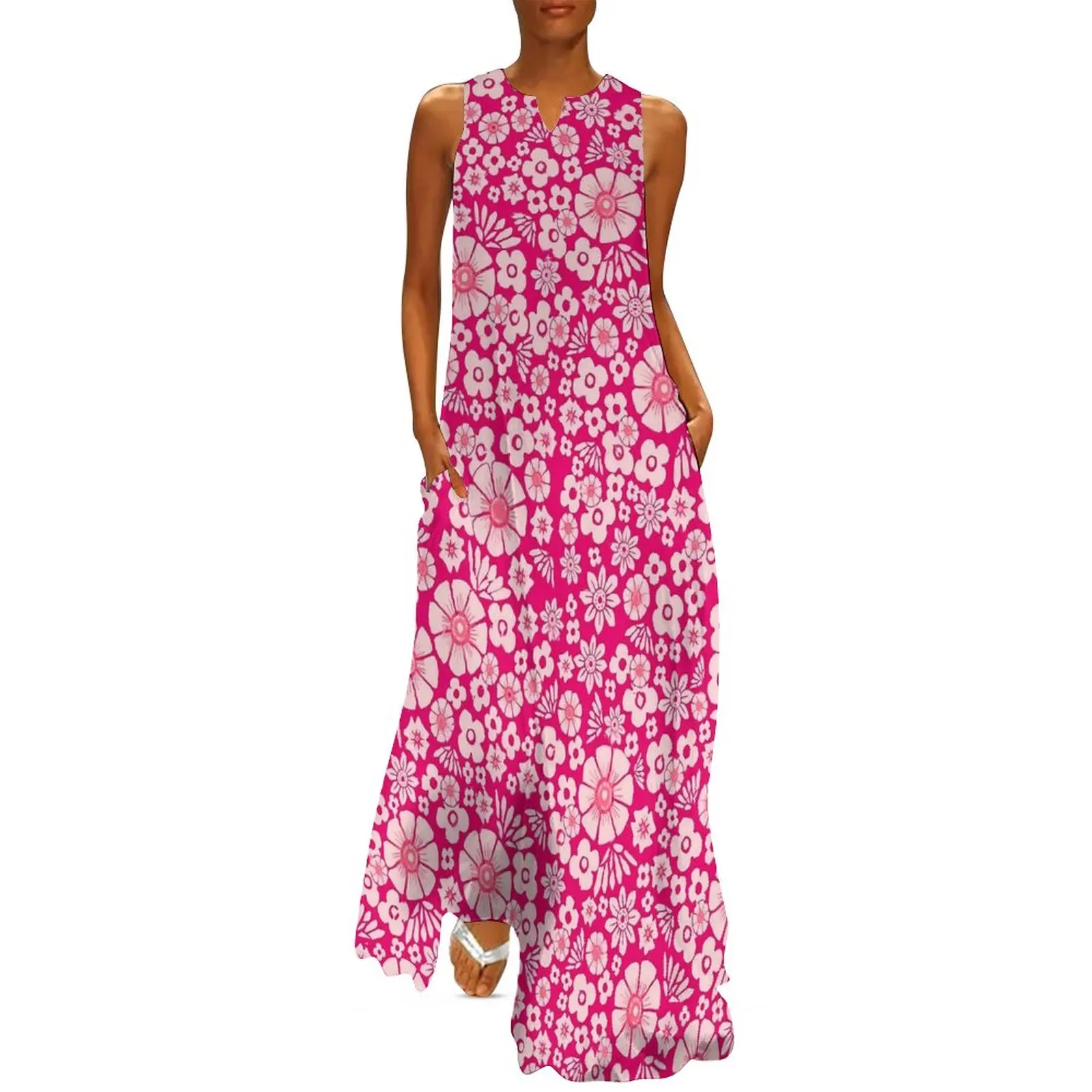 

Платье-макси в стиле бохо женское, длинное пляжное платье с принтом лифа цветов, розовое, для ночного клуба, большой размер 4XL, на весну