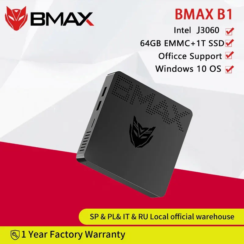 Bmax B1 мини-ПК Intel J3060 двухъядерный 4 ГБ ОЗУ 128 ГБ/256 ГБ/512 ГБ/1 ТБ 64 Гб eMMc Windows 10 двойной