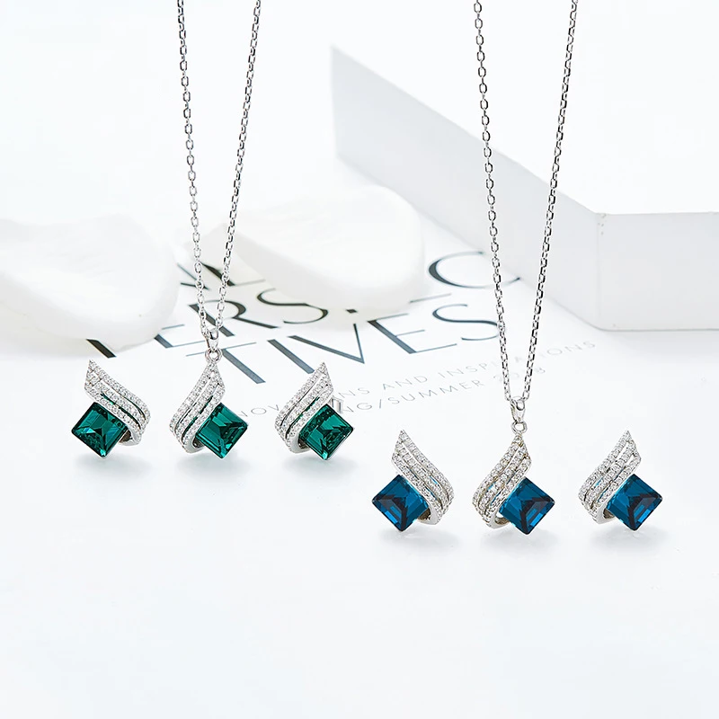 Комплект из колье и серёг серебра 925 пробы с австрийскими кристаллами - купить по