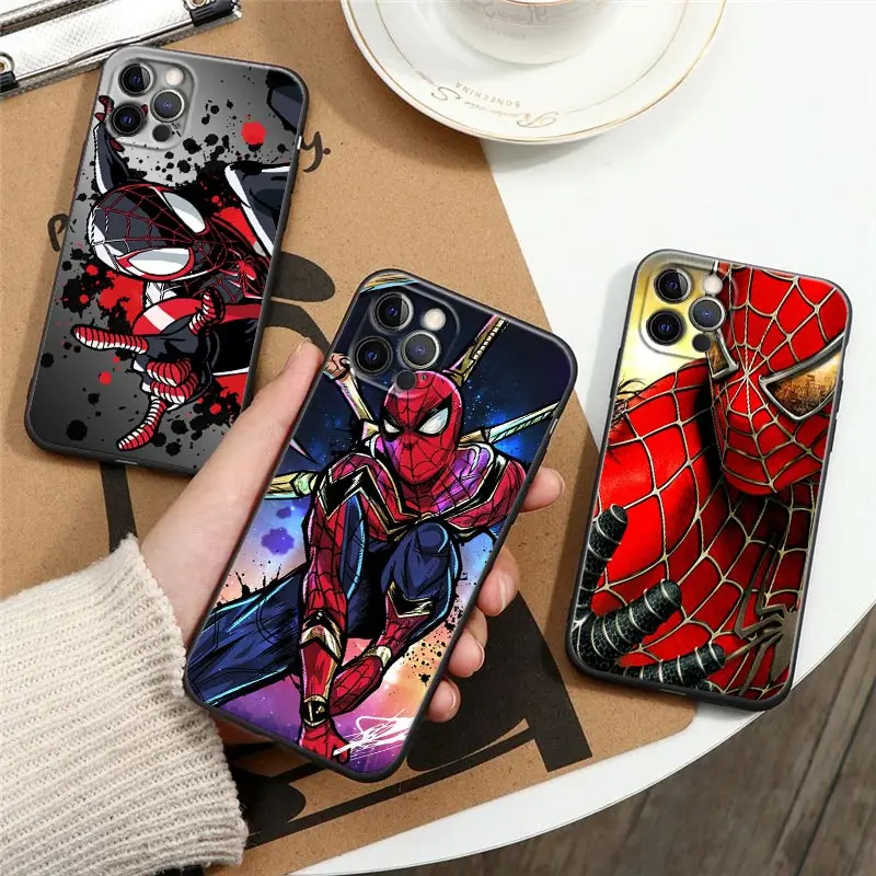 

Marvel Spider-Man Miles Morales Black Silicone Phone Case For iPhone 12 11 13 14 Pro Max XS XR X 8 7 6 Plus SE Soft Cover Fundas