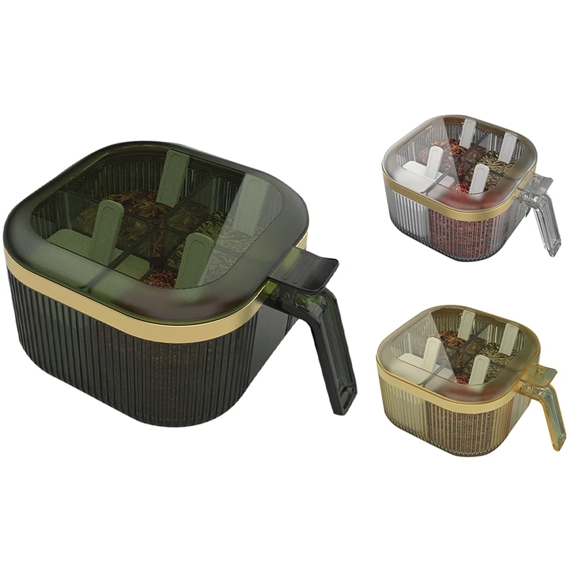 

Коробка для приправ с четырьмя ячейками, соляная банка, кухонный органайзер для хранения, однотонные аксессуары для кухни