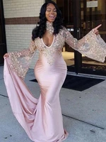 new arabia prom dresses crew v neck long sleeve lace with beads mermaid floor length plus size cheap formal party gowns