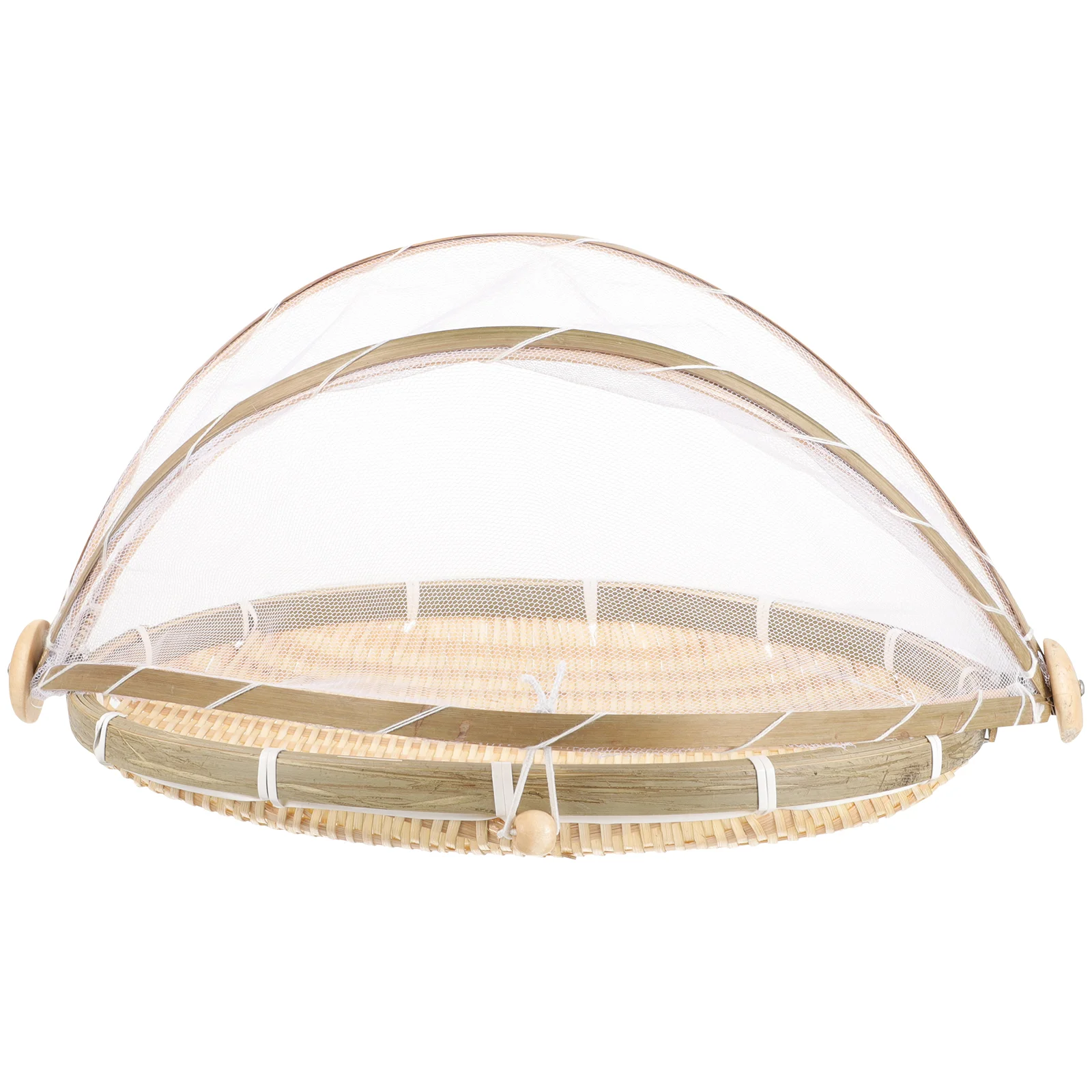 

Dustpan Storage Basket Bread Cover Bamboo Round Kitchen Picnic Food Tents Outdoor Serving Gauze Fruit Woven Lid Holder