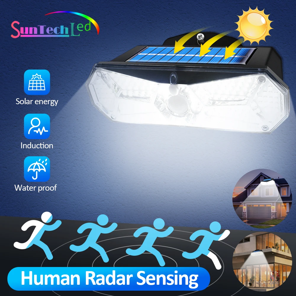 

Светодиодный уличный фонасветильник на солнечной батарее с датчиком движения, широкоугосветильник солнечный светильник для безопасности, для украшения сада