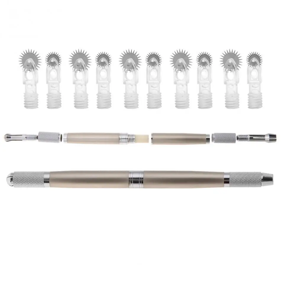 

Double-end Eyebrow Tattoo Pen + 5pcs Roller Eyebrow Needles Tattoo Curved Blade Tattoo Set for Permanent Makeup Eyebrow Tattoo