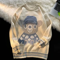 mens fashion cartoon jacquard knitted sweater korean version ins design top autumn and winter loose couple harajuku sweater
