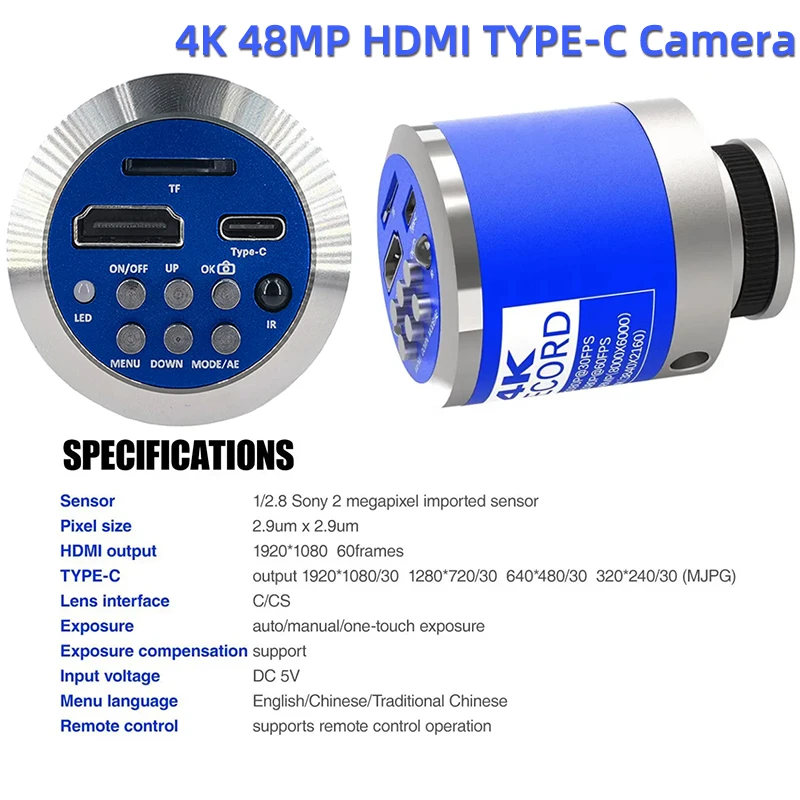 1-150X зум-объектив микроскоп HD 4K 48 МП 1080P Промышленная камера Тип C HDMI видео цифровой