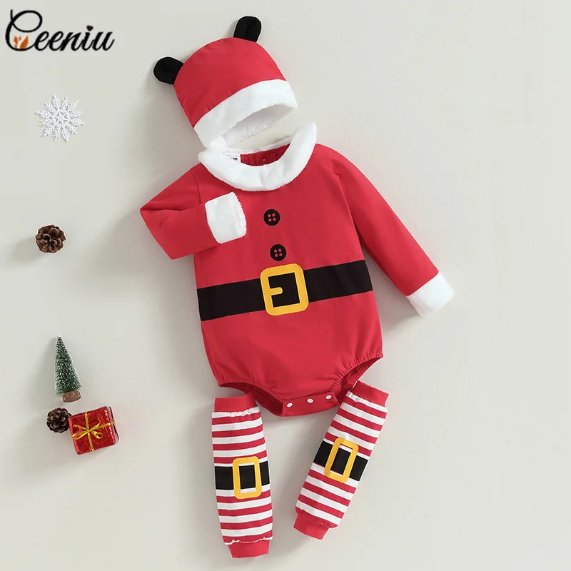 

Ceeniu 0-18M Baby Girls Christmas Clothes Red Santa Claus Romper With Hat Leg Warmer Bodysuit For Newborns New Year Baby Costume