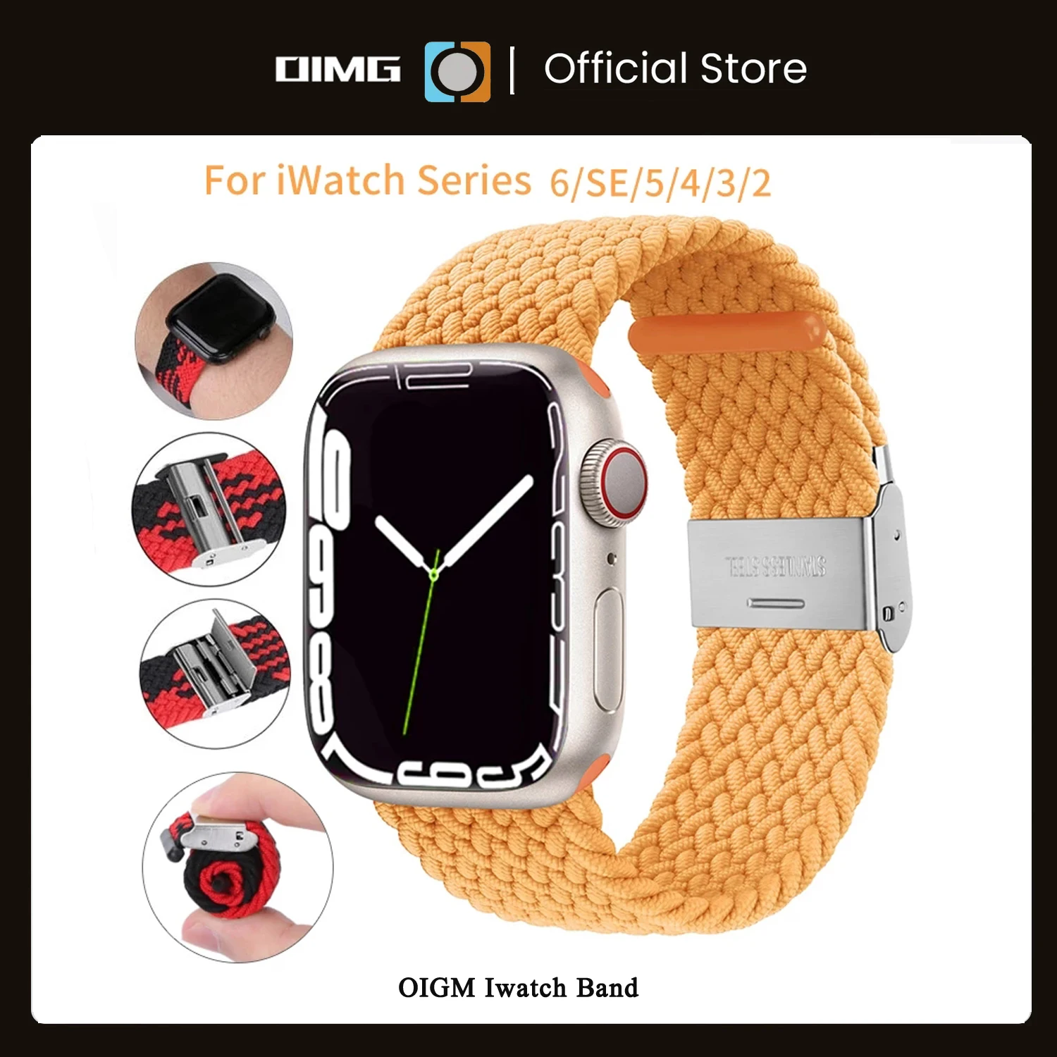 

Ремешок OIMG для Apple Watch Band 42 мм 38 мм 40 мм 44 мм, регулируемый плетеный эластичный браслет для iWatch Series 7 41 мм 45 мм