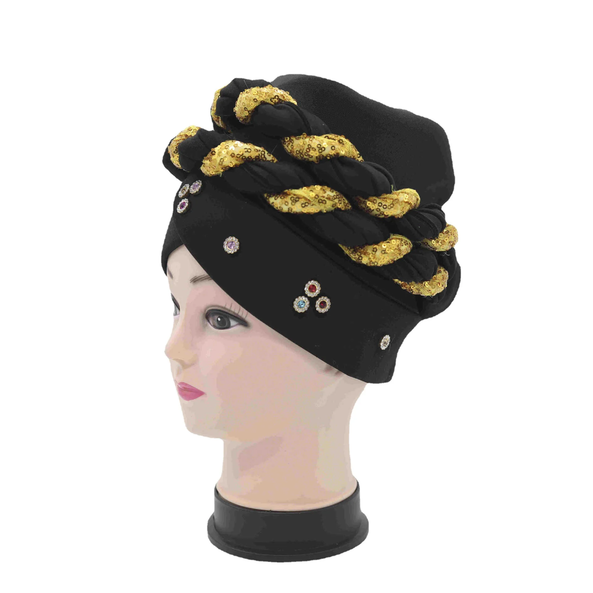 

Luxury Women African Headwrap Muslim Hijab Hat Latest Aso Oke Nigerian Headtie Bonnet Rhinestone Turban Cap Hijab En Tunisie