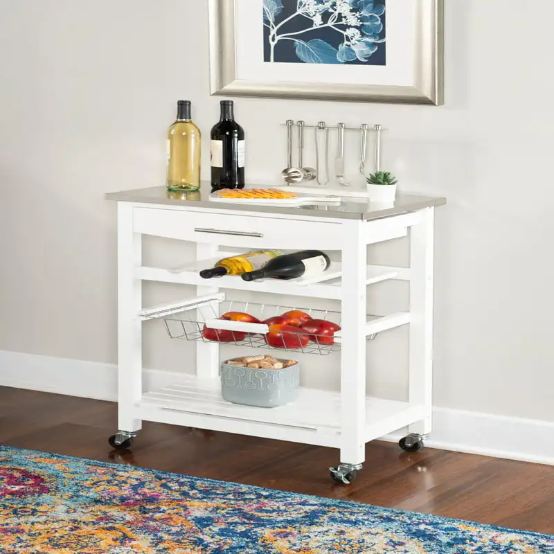 

Kitchen Cart with Food Safe Stainless Steel , White
