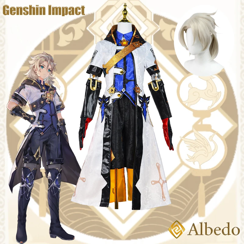 

Костюм для косплея альбедо Genshin Impact, костюм для взрослых, Карнавальная форма, парик, аниме, Хэллоуин, костюмы для маскарада, Женская игра