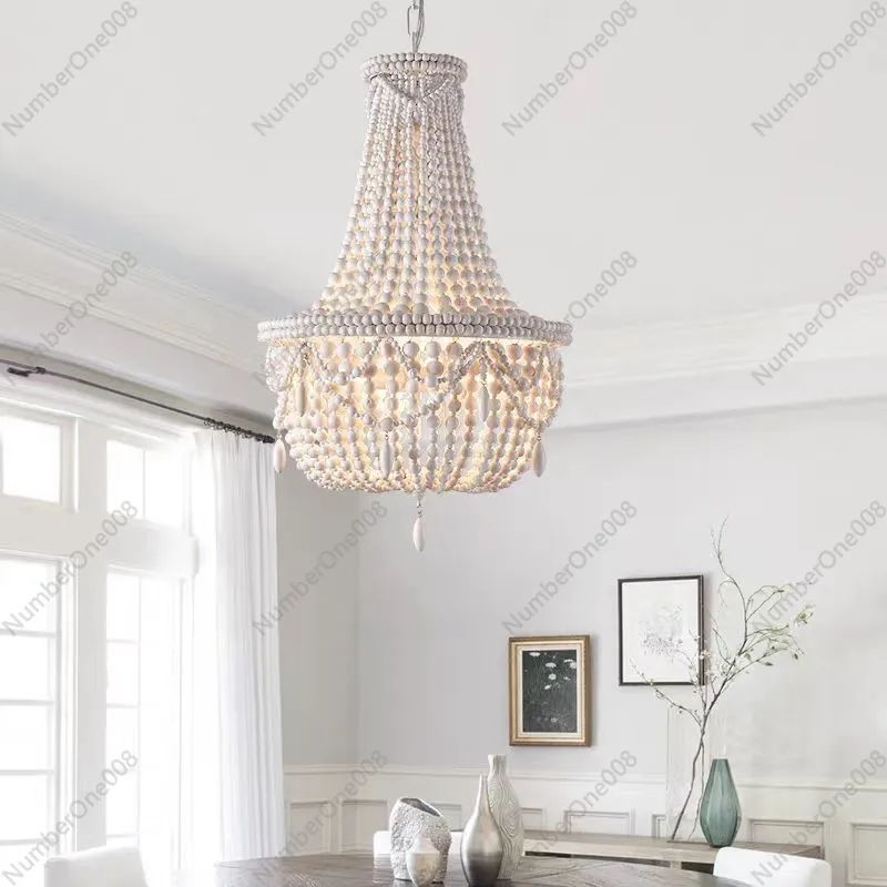 Винтажная деревенская люстра из деревянных бусин светодиодная круглая