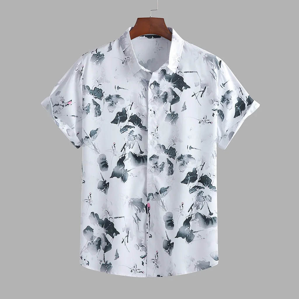 

Рубашка мужская с отложным воротником, Модный повседневный топ с коротким рукавом, Пляжная блузка оверсайз, пляжная одежда, на лето
