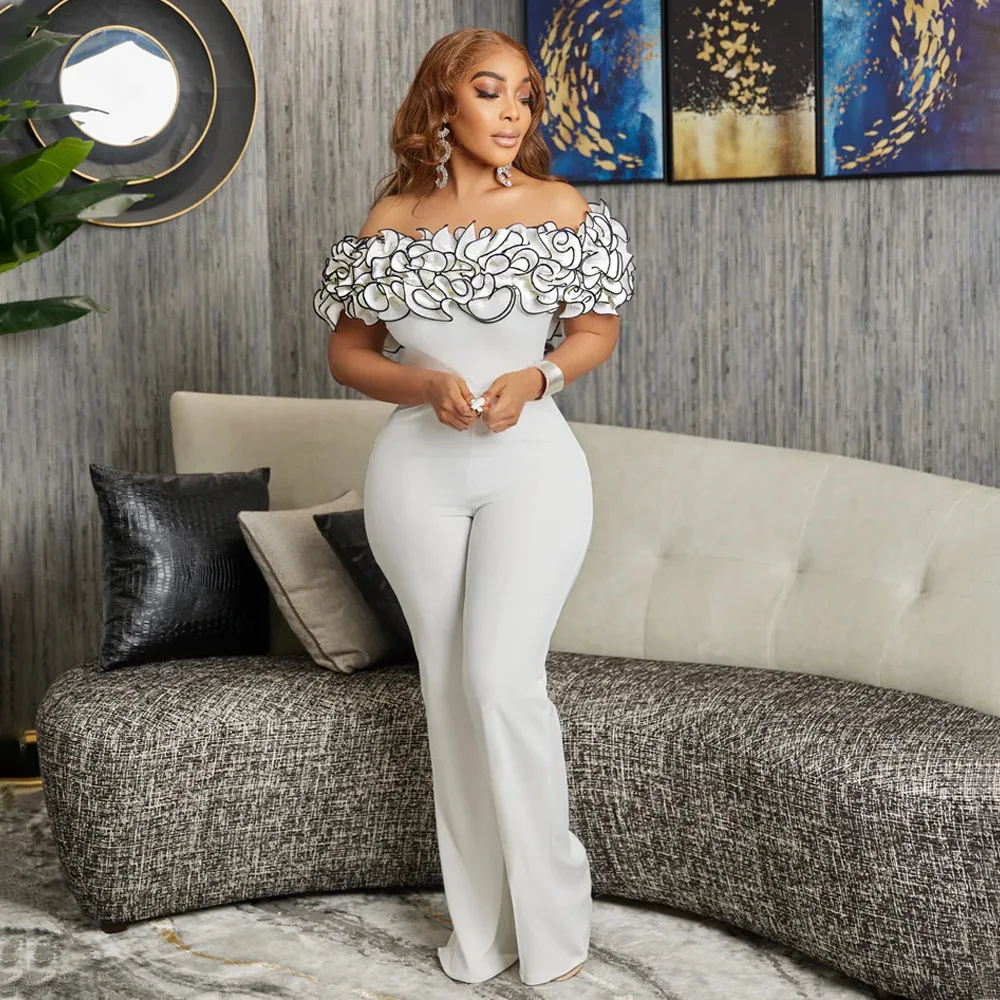 Женский комбинезон на молнии Prowow однотонный с цветочными оборками без Плеч