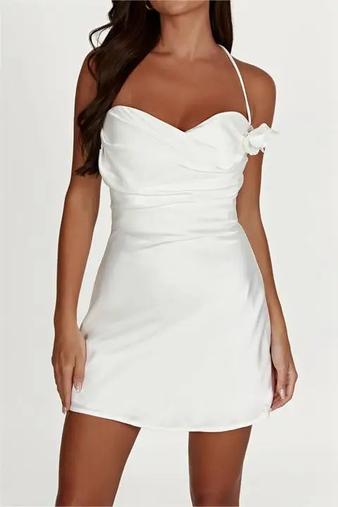 

Новое модное женское мини-платье без рукавов со шнуровкой, воротником хомутиком и открытой спиной, однотонное платье с цветочным рисунком для клуба, искусственный стиль, лидер продаж, S M L