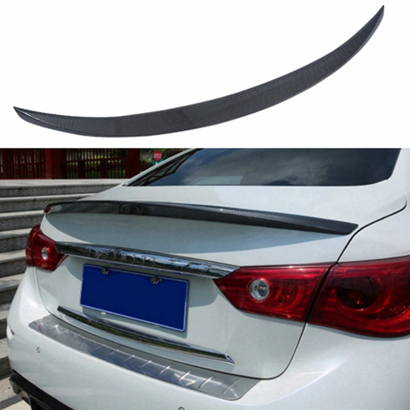 

Черный Автомобильный спойлер из натурального углеродного волокна для багажника, задний спойлер для крыла, стиль OE для INFINITI Q50 Q50S 2014-2017