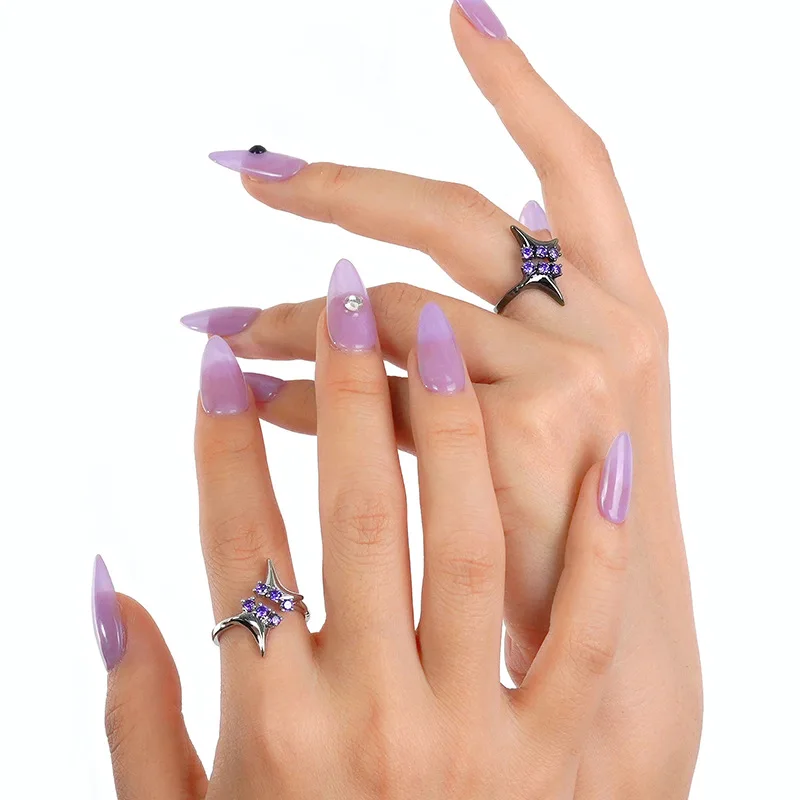 HOYON Purple diamond zircon mans star ring for women light luxury design sense high-end metal ring female student jewelry gift