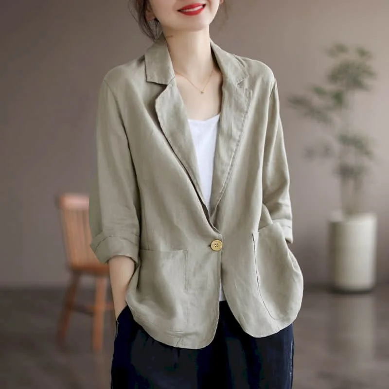Хлопковые льняные пиджаки для женщин винтажные повседневные верхние одежды в