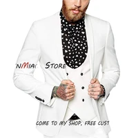mens suit wedding tuxedo groom white blazer pants vest three piece formal pointed lapel full outfit trajes de hombre