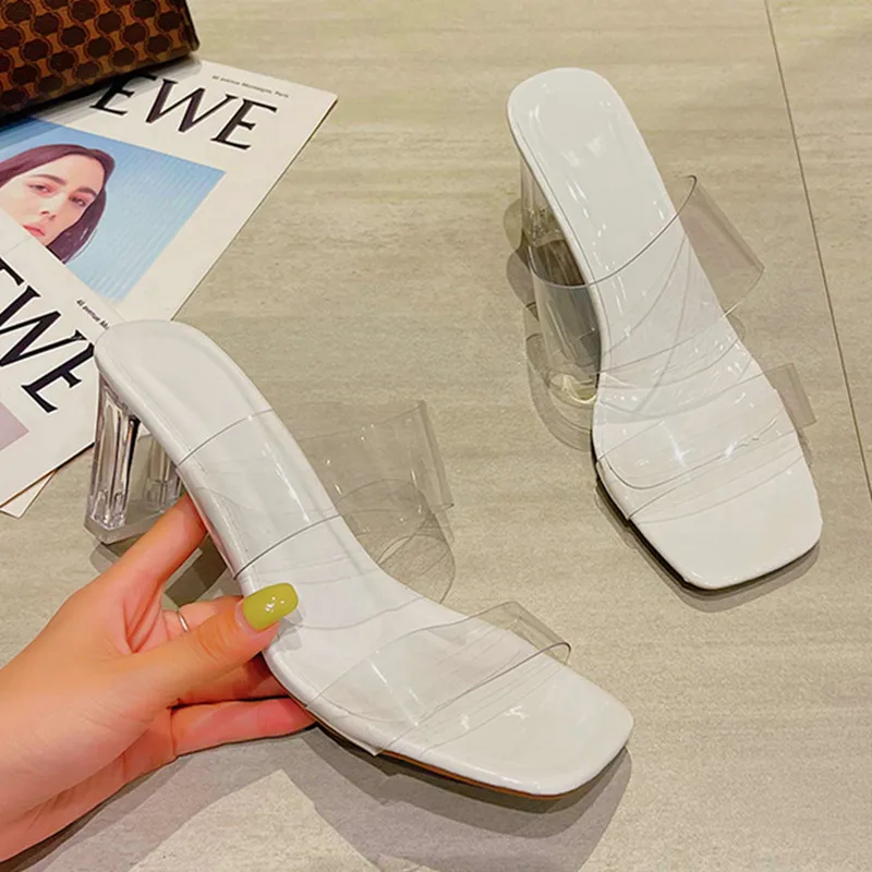

Sandals Women Shoes 2022 Summer Woman Slippers Pvc Transparent High Heels Party Wedding Pumps Female Slides Flip Flops Fashion