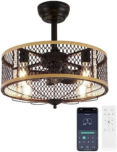 

Fan with Lights Remote Control 20 inch, Enclosed Low Profile Ceiling Fan With LED Lights and 7 Transparent Fan Blades, Adjustabl