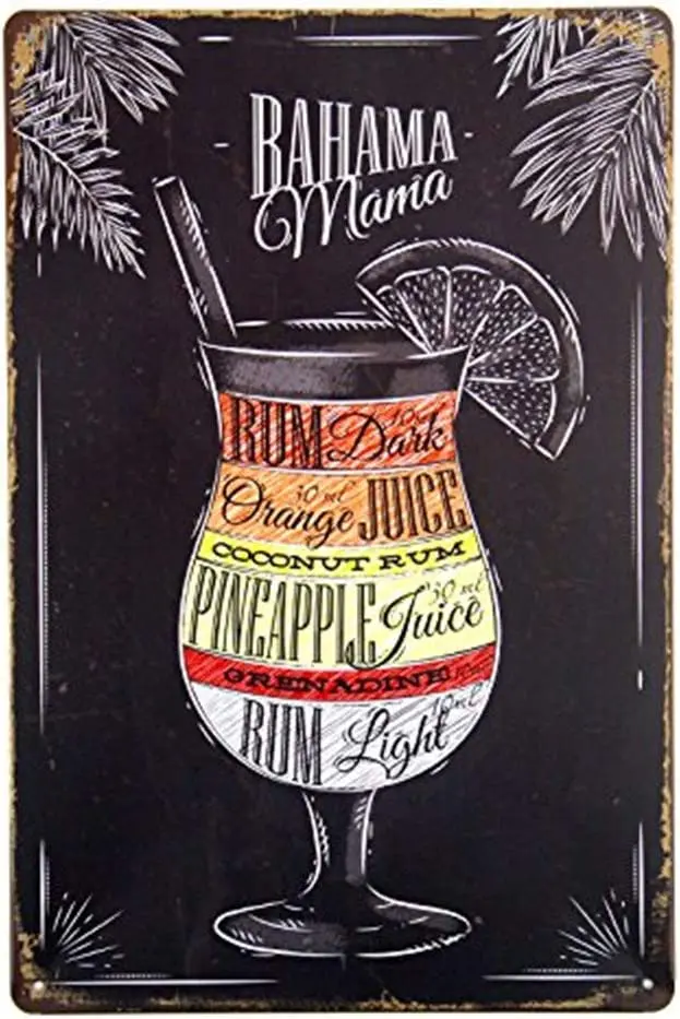 

Cocktails Spirit Alcohol Tin Sign Metal Poster Wall Decor Pub Bar Tavern Display