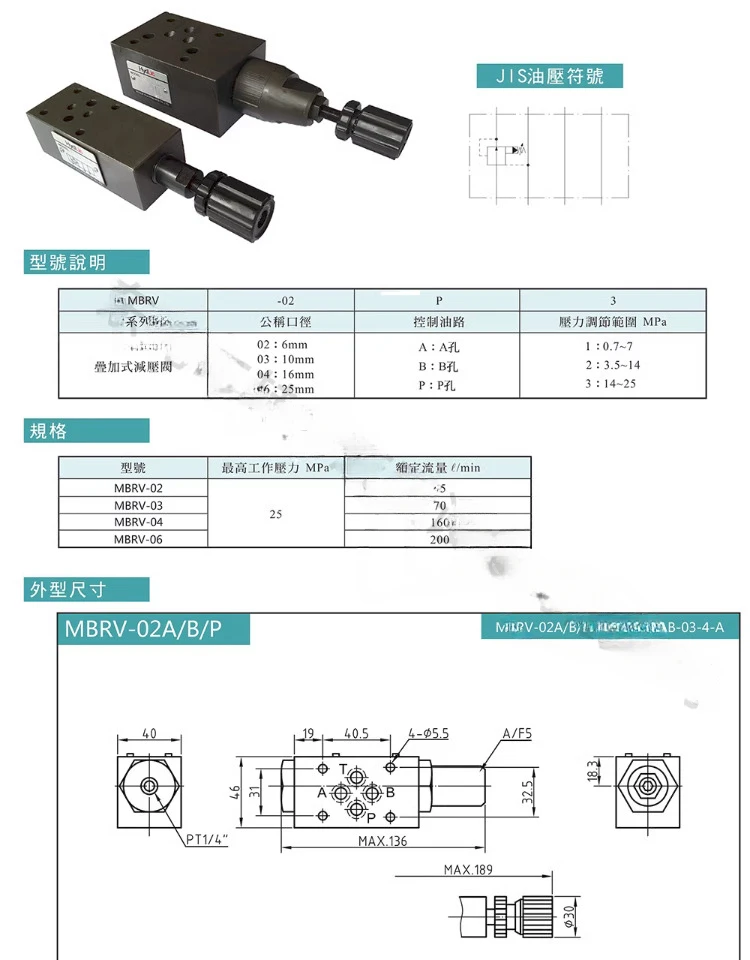 Редукционный клапан стеканого давления MBRV-02P/03P/A/B Клапан регулирования SPR-02-P
