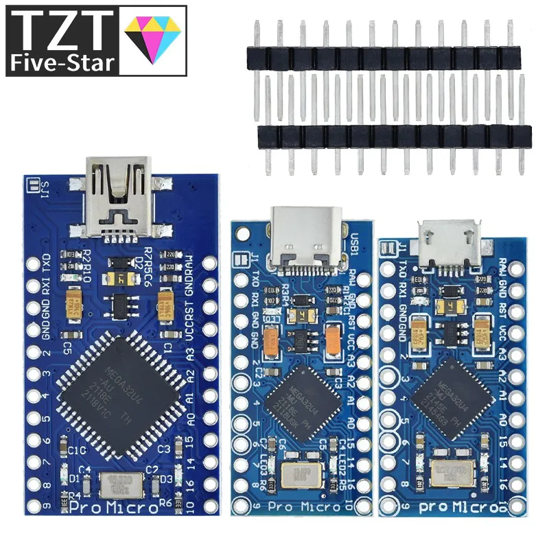 TZT Pro Micro ATmega32U4 5 в 16 МГц Замена ATmega328 для Arduino Mini с 2-рядным штырьковым разъемом Leonardo