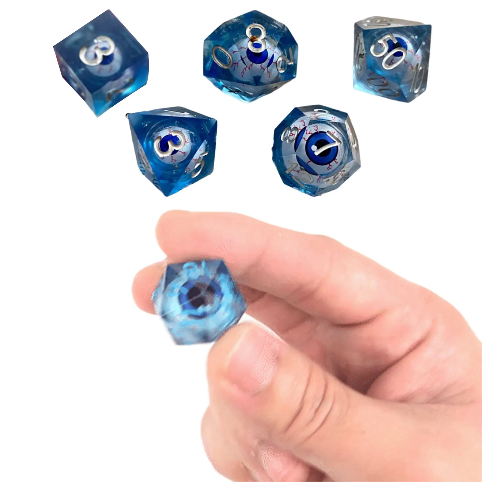 

7pcs Handmade Dice Set Polyhedral Dice Set Death Peep Eye Liquid Core Manual Dice Transparent Handmade Dice Set Kids Birthday