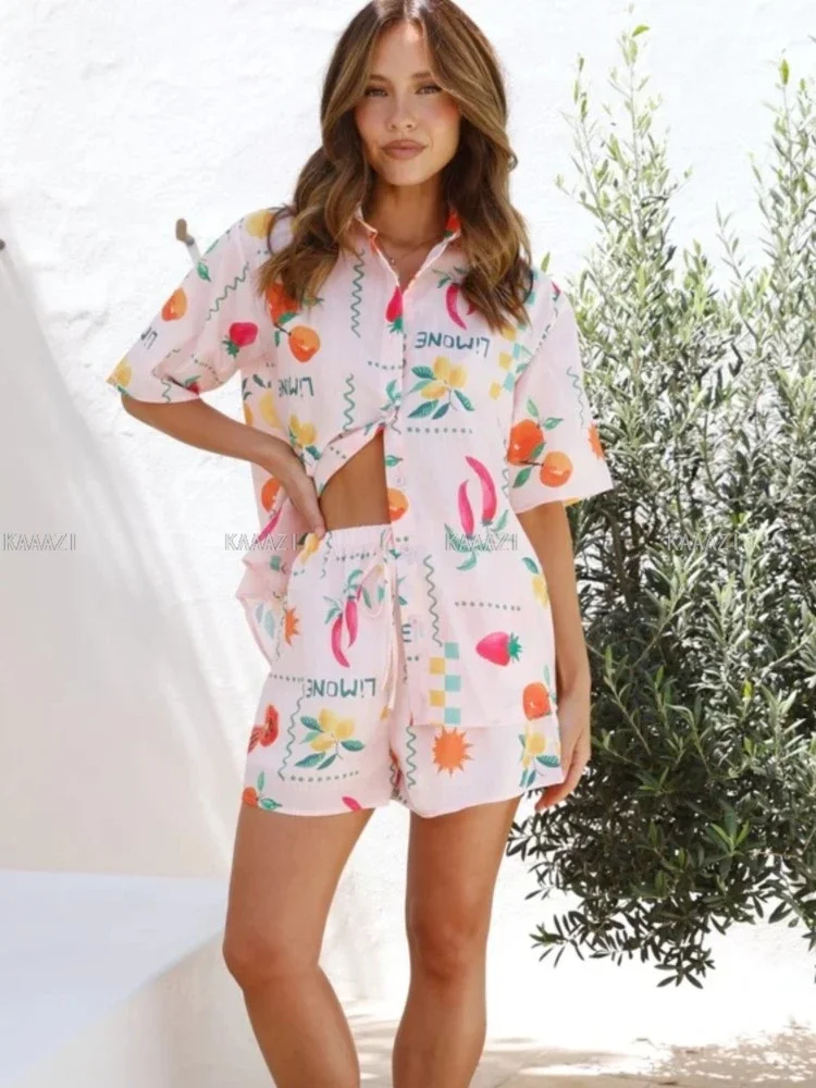 Модная повседневная рубашка с коротким рукавом принтом блузка топы костюмы