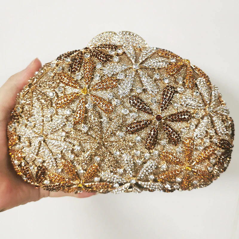 

White/Brown Diamond Snow Women Rhinestone Evening Clutch New Arrival Lady Crystal Party Purse Wedding Phone Money Gala Wallets