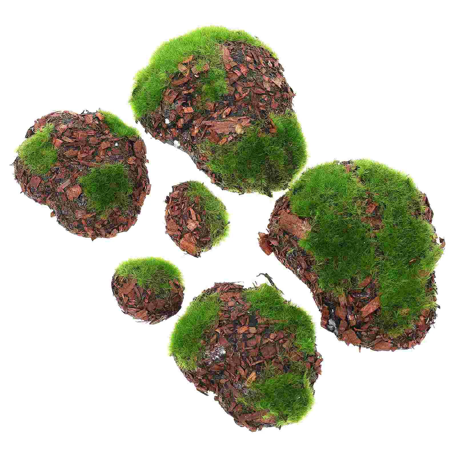 

6pcs Lovely Micro Landscape Adornments Fish Tank Mossy Stones Mossy Balls