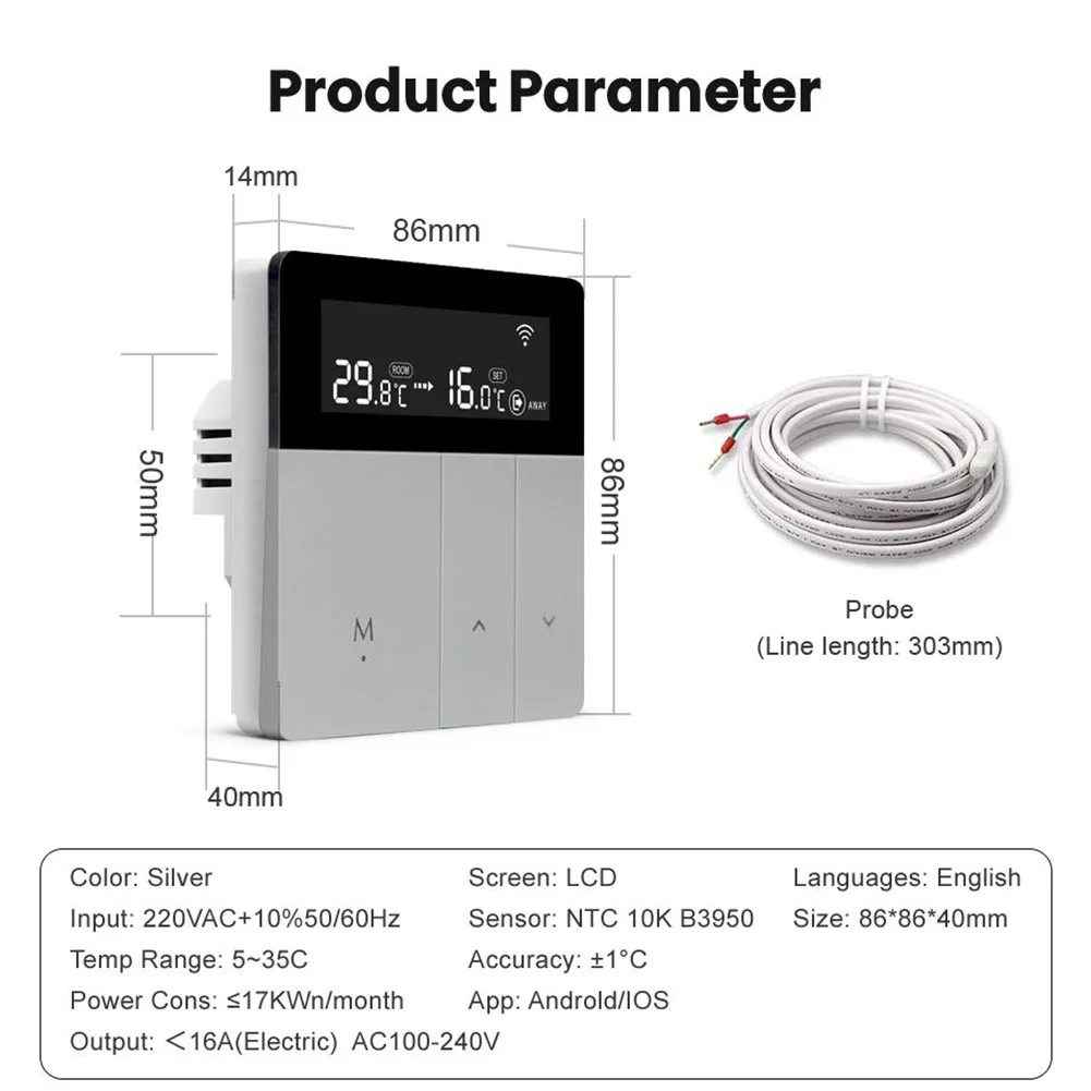 

WiFi Smart Thermostat Temperature Controller，100-240 V Tuya APP Remote Control,Work With Alexa Home Yandex Alice